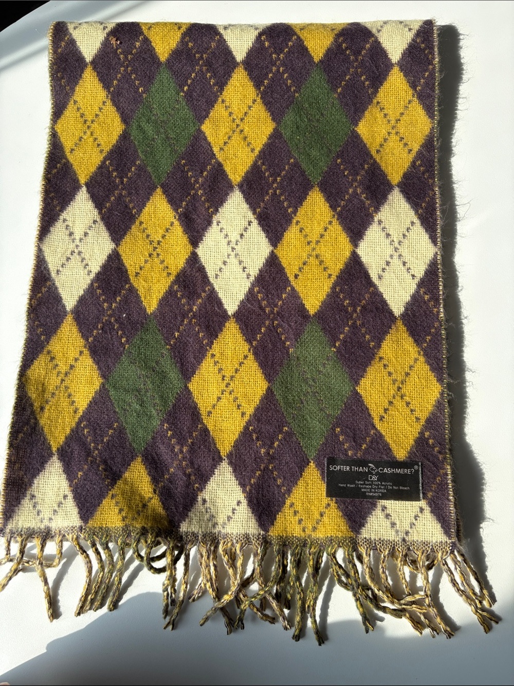 D&Y Softer than Cashmere Olive/Plum/Gold Argyle Acrylic Scarf